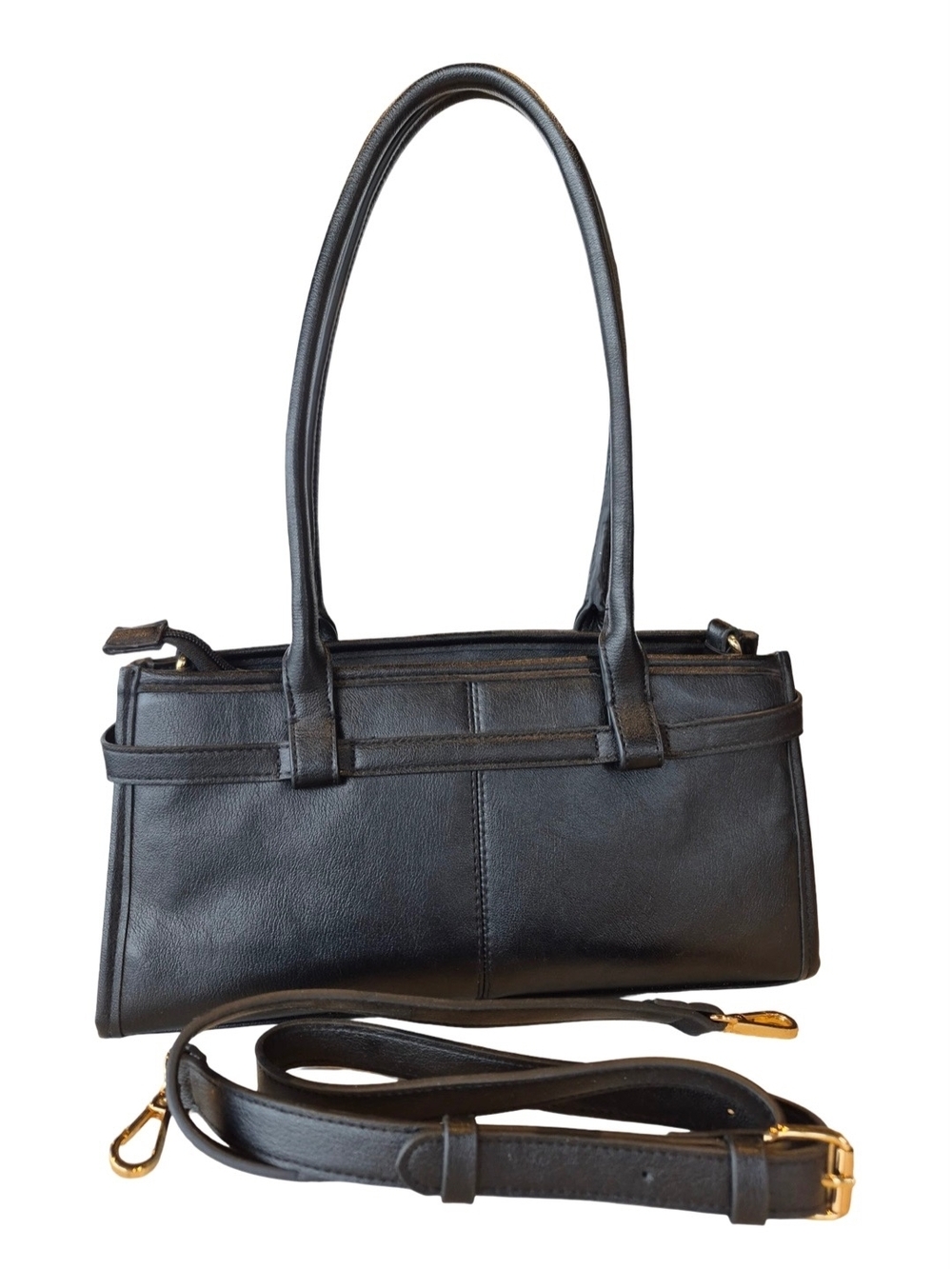 Black Shoulder Bag with Gold Colored Hardware - Picture 2 of 5